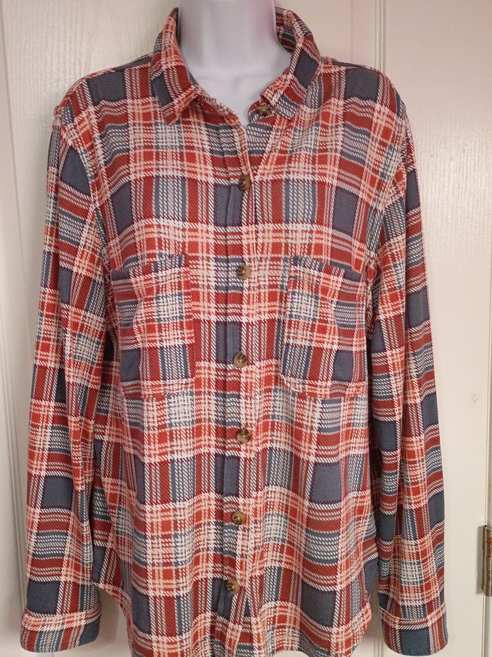 C&C California Plaid Button-Down Shirt — Rust Orange & Gray